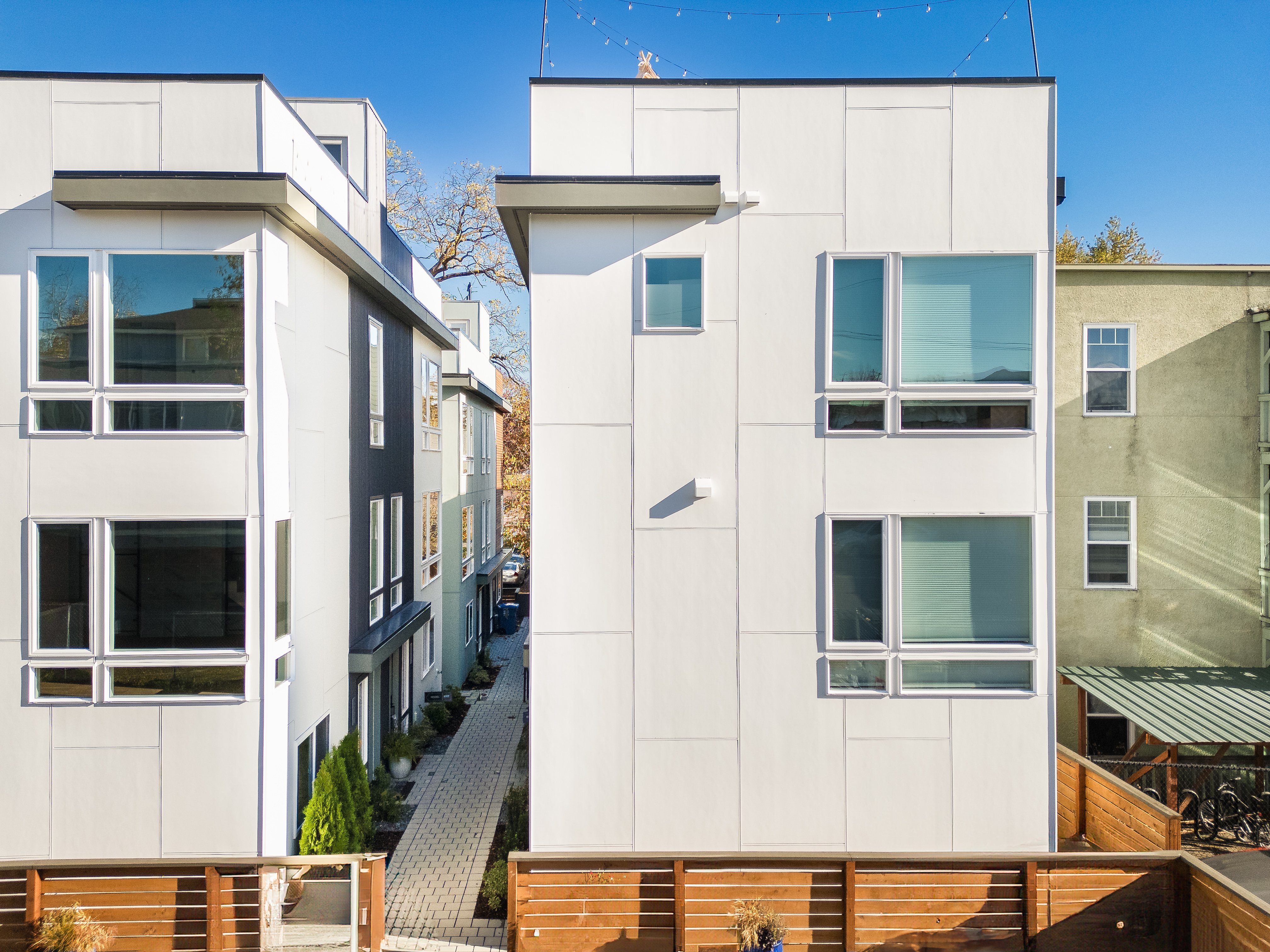 Modern 2024-built townhome exterior in Seattle First Hill neighborhood